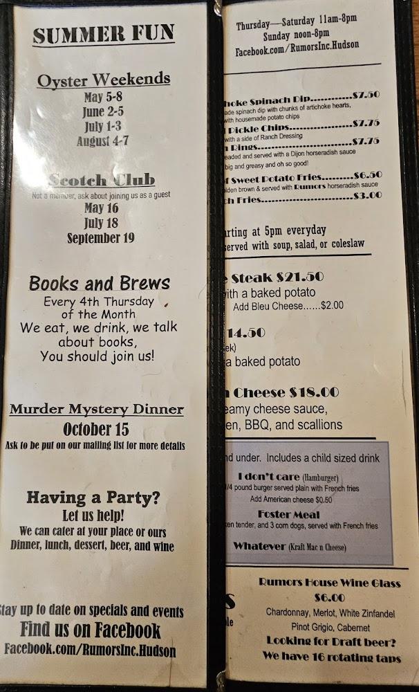 Rumors Inc. Menu image 3